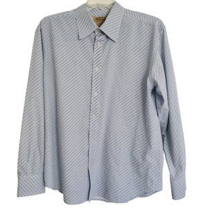 Y-Chrome Men's Casual Shirt Long Sleeves Striped Size XL White Blue Black